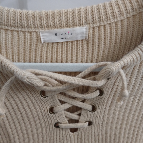 Oatmeal Lace Up Sweater - Picture 2 of 4